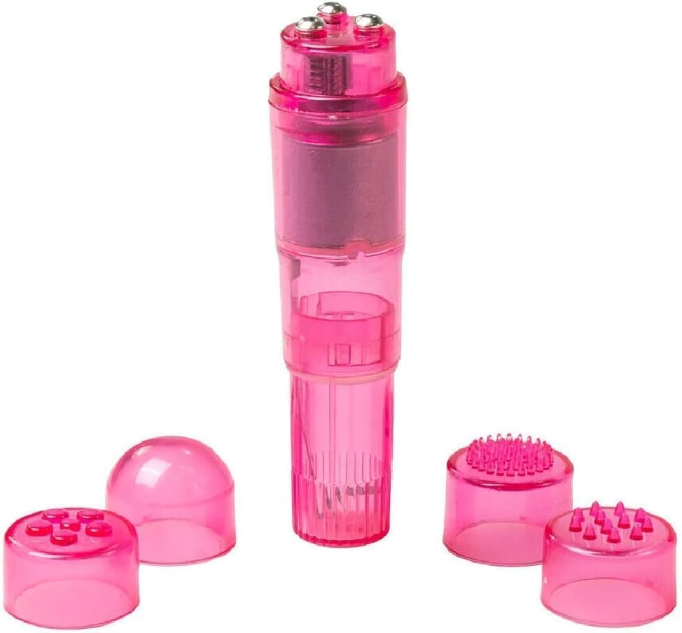 Mini Portable Small Vibrating Massage Body Tool 4 Heads Massager Pocket Toy for Women Neck Shoulder Face Back Leg Foot Muscles (Pink Color)