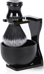 JEQUIL&CORENVEO Men's Shaving Brush Set, 3pcs Synthetic Shaving Brush with Acrylic Stand and Steel Bowl