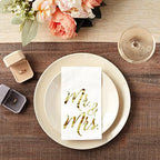 Juvale Wedding Napkins Mr & Mrs - 4 x 8 In, 3-Ply White & Gold, 50 Count - Disposable Bridal Shower & Reception Beverage Napkins