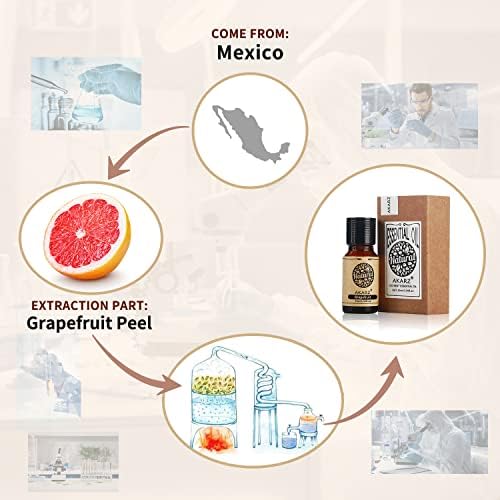 AKARZ Grapefruit Essential Oil Natural Organic Pure Premium Therapeutic Grapefruit Oil for Skin Body Hair Care,Diffuser, Candle,Soap,Making, DIY,Massage Aroma 0.34 Fl Oz (10ml)