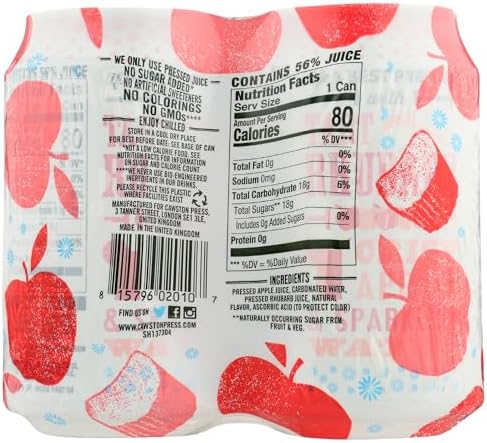 Cawston Press Sparkling Water, Rhubarb & Crisp Apple, 11 Fl Oz (Pack of 4)