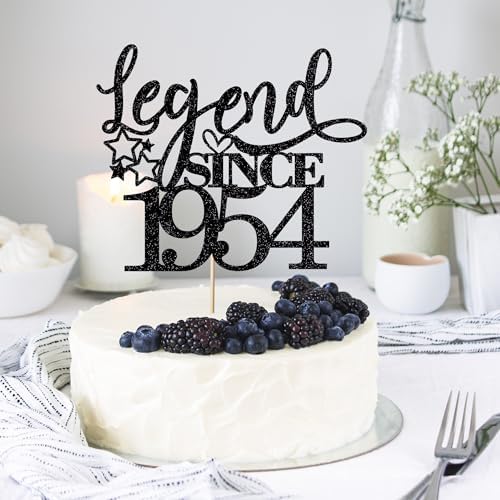 Legend since 1954 cake topper, black glitter men and women cheer to 70 years old happy birthday cake decoration 70th Wedding Anniversary Party Decorations Supplies