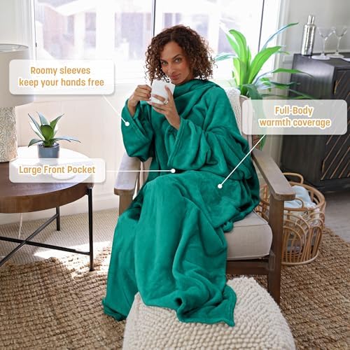 Catalonia Wearable Blanket with Sleeves and Pocket, Cozy Soft Fleece Mink Micro Plush Wrap Throws Blanket Robe for Women and Men, Gift for Her