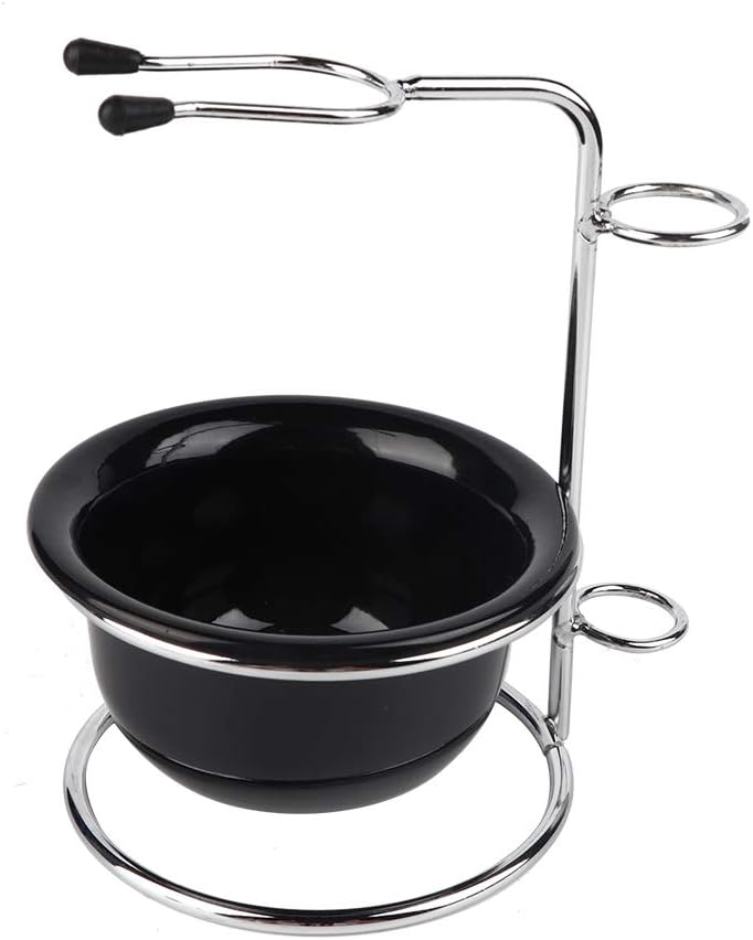 Stainless Steel Shaving Brush Stand, Black Shaving Bowl Holder, Dual Purpose Organizer for Men Wet Shaving Kit, Classic Gift