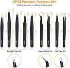 9PCS Precision Tweezers Set, Upgraded Anti-Static Stainless Steel of Tweezers, for Electronics, Soldering, Laboratory Work, Jewelry-Making, Model, Craft
