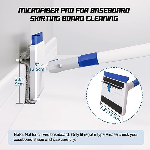 Qaestfy Baseboard Cleaner Tool with Handle, Wall Floor Mop with Extendable Long Handle Duster for Cleaning Window, Floor, Skirting Board, Ceiling, Shower, Tub Tile, Kitchen with 6 Reusable Pads