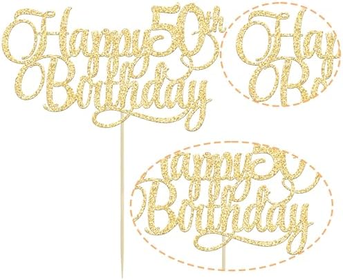 1 Pack Happy 50th Birthday Cake Topper Gold Glitter Number 50 Fifty Years Old Birthday Cake Pick Decoration For 50th Birthday Celebrating Anniversary Party Supplies