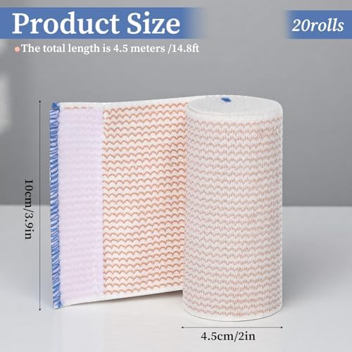 20 Pack Elastic Bandage Wrap, 4 Inch Athletic Stretchable Compression Bandage with Self Closure on Both Ends for Wrists, Legs, Elbow, Knee, Shoulders Wraps