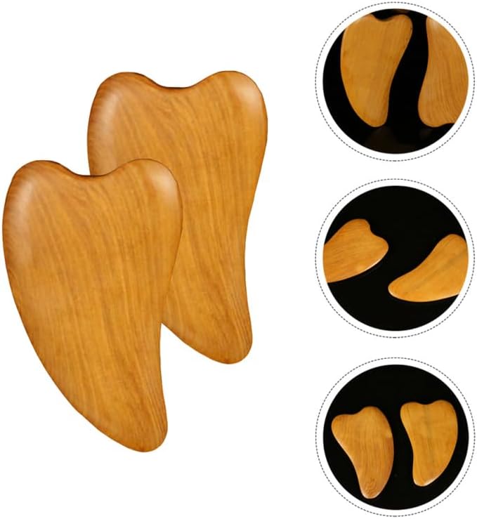 EXCEART Wooden Scraping Massage Tool 3.93 Inch Facial Scraping Plate 2 Pack Lightweight Portable Natural Wood for Skin Care Muscle Relaxation