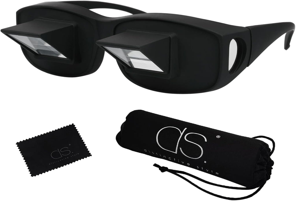 DS. DISTINCTIVE STYLE Lazy Readers Glasses Prism Glasses Lying Down Bed Horizontal Watching TV Reading Spectacles Horizontal Glasses - Black