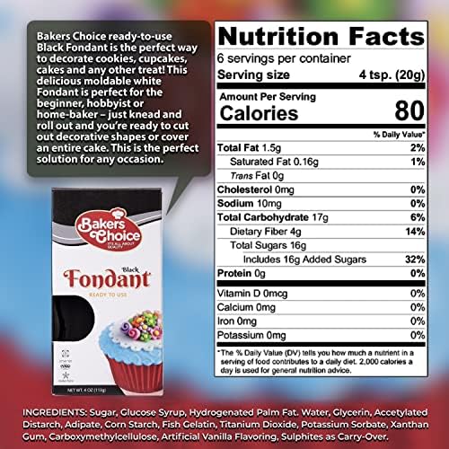 Baker's Choice Black Fondant Icing-4 oz.-Ready to Use Cake Decorating Frosting-Easy To Roll,Moldable,Kosher,Dairy Free,and Nut Free-Black Fondant For Cakes Cupcakes and Cookies-By Baker’s Choice