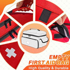 First Aid Bag Empty 12" x 9" x 7" Medical Bag Red Pill Bottle Organizer Portable Emergency Bag Travel Medicine Kit Storage Case First Aid Box for Car, Home, Office, Dorm, Outdoor (Small)