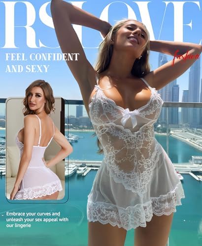 RSLOVE Babydoll Lingerie for Women Lace Chemise Sexy Nightgown Sleepwear Dress