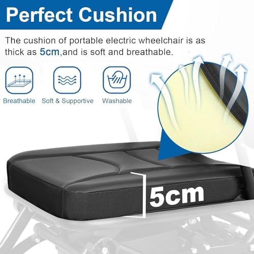 10 Miles Driving Distance Lightweight (Only 21.7KG) Portable Travel Electric Wheelchairs for Adults, Folding Power Wheelchairs for Seniors, All Terrain Motorized Wheelchairs Support 120KG