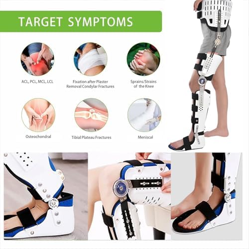 Knee Support Brace Adjustable Hip Knee Ankle Foot Joint Fixed Brace Full Leg Professional Foot Stabilizer Adjustable Hing Support with Removable Side for Walking with Shoe for Men and Women(Left,Mediu
