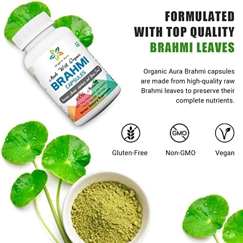 Organic Aura Brahmi Capsules -120 Count. Naturally Strengthens and Boosts Immunity and Memory. Whole Green SuperFood. Non GMO - Gluten Free.