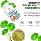 Organic Aura Brahmi Capsules -120 Count. Naturally Strengthens and Boosts Immunity and Memory. Whole Green SuperFood. Non GMO - Gluten Free.