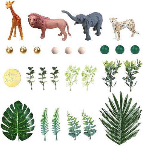 27 PCS Jungle Animal Cake Toppers, Safari Animals Figure Toys Picks Jungle Wild One Animals Cake Decorations for Baby Shower Safari Party Holiday Party (Green)