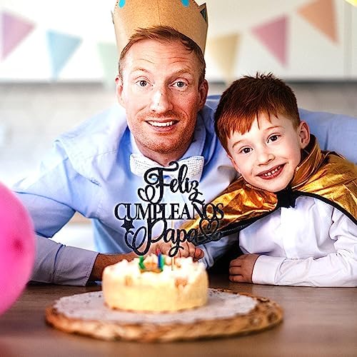 Feliz Cumpleaños Papa Cake Topper, Best Dad Ever, Happy Father's Day, Father's Birthday Party Decorations Supplies Black Glitter