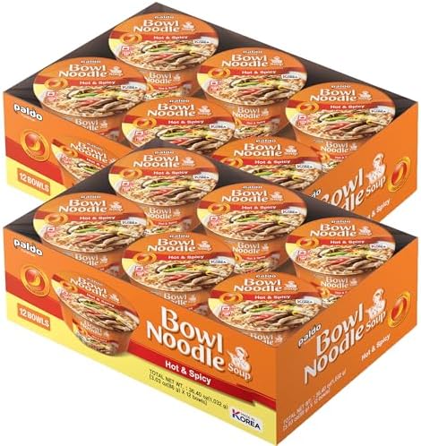Paldo Hot & Spicy Noodle Soup,3.03-Ounce Cup (Pack of 12)