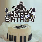 Dj Disco Happy Birthday Cake Topper Music Rock Disco Hip Hop Black Glitter Cake Decoration Carnival party Dj Disco Unisex adult Theme Birthday Party Supplies