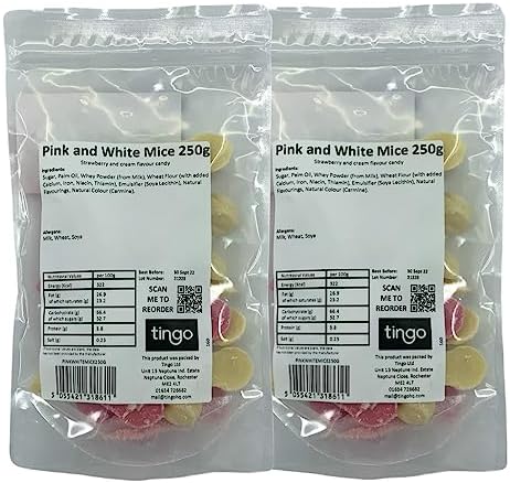Hannahs Pink And White Candy Mice 500 Gram Bag (1/2 Kilo)