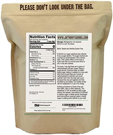 Anthony's Erythritol Granules, 2.5 lb, Non GMO, Sweetener, Keto & Paleo Friendly