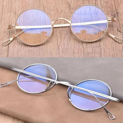 Vintage Round Reading Glasses Multifocus Men, +2.0 Professor Readers Titanium, Photochromic Sunglasses Metal Light(Gold,+2.5)