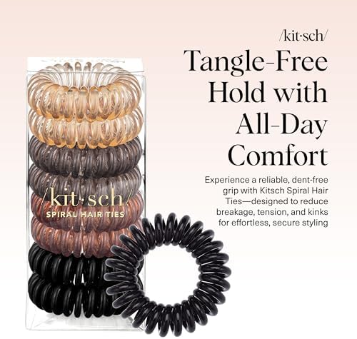 Kitsch Spiral Hair Ties for Women – Coiled Plastic Hair Ties No Damage, Ponytail Holders for Thick and Thin Hair – Creaseless and Dent-Free, Phone Cord Style | Ideal Gifts for Women - Brunette, 8 Pcs
