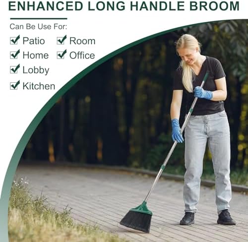 Broom Outdoor Indoor Commercial Broom with 50 inches Long Handle,Perfect for Home Courtyard Garage Kitchen Office Lobby Room Floor(Black)
