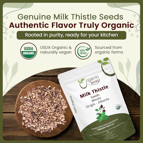 Organic Way Whole Milk Thistle Seeds (Silybum marianum) - Herbal Tea | European Wild-Harvest, Organic & Kosher Certified, Vegan, Non GMO & Gluten Free, USDA Certified, Origin - Albania (4 Oz)