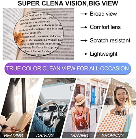 OCCI CHIARI Big Reading Glasses Women Stylish Square Reader 1.0 1.5 2.0 2.5 3.0 3.5 4.0 5.0 6.0(225+ Black/clean)