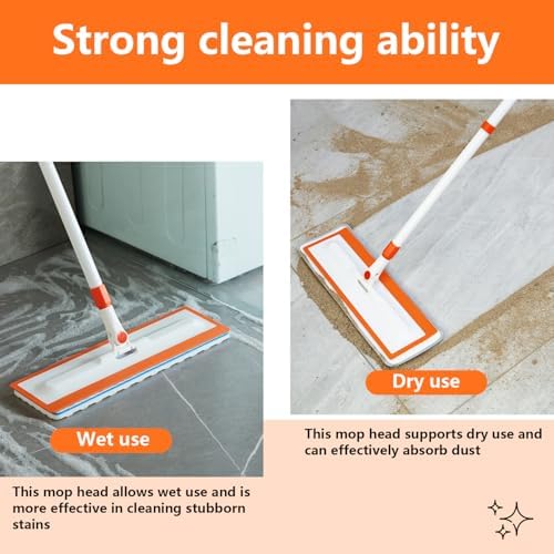 Magic Sponge Eraser Mop, 56" Handle with Flexible 15" Flat Head,2 Microfiber Pad and 3 Magic Sponge Eraser Pads (Mop Set,15" Mop-Head)