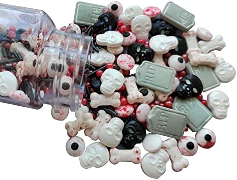 1 Bottle Candy Eyeballs Bloody Red Eyes Dog Bones Cake Cupcake Toppers Cookie Decorations Edible Dessert Sprinkles Mix for Halloween Cake Cupcakes Decoration