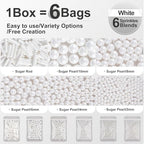 HUEBEATY® White Edible Pearls Sprinkles Set with Claw Sprinkle Pen, 6.36oz – Assorted White Cake Sugar Pearls (2mm–10mm) and Sugar Rods Sprinkles for Cake, Cupcakes, Cookies, Wedding & Valentine Desserts