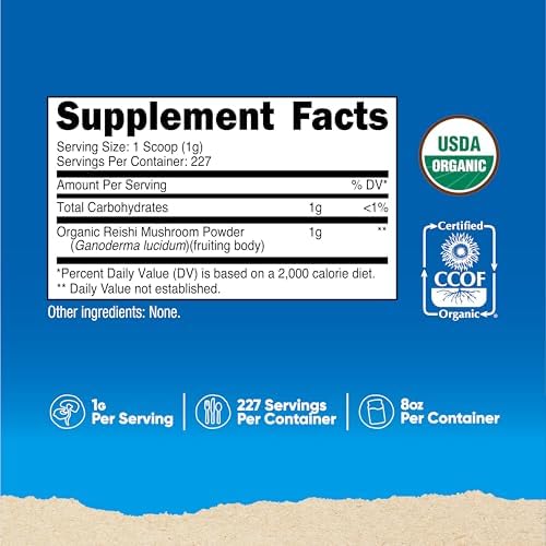 Nutricost Organic Reishi Mushroom Powder 0.5LB (8oz) - USDA Certified 100% Organic, Vegetarian, Non-GMO, Gluten Free