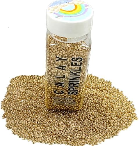 Homipooty Nonpareils Sprinkles Edible Gold Pearl Sugar Sprinkles 110g/3.88oz 2mm Mini Gold Pearls Baking Cakes Cupcake Topper and Cake Decorations for Valentines Day Halloween Christmas