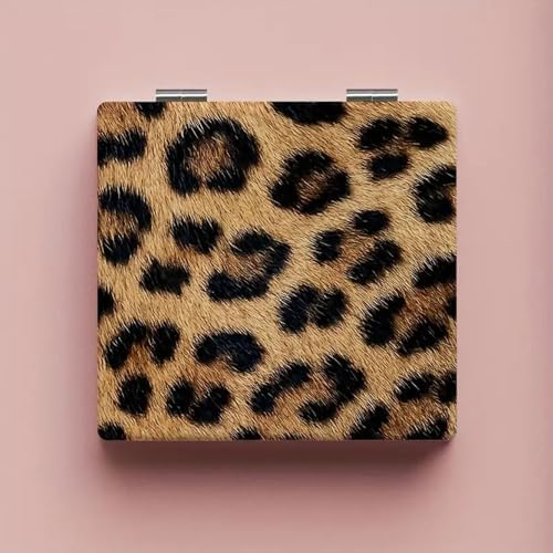 Flip-Top Double-Sided Portable Makeup Mirror – Leopard Print Small Mirror with Anti-Drop Glass Surface for Travel & Daily Use