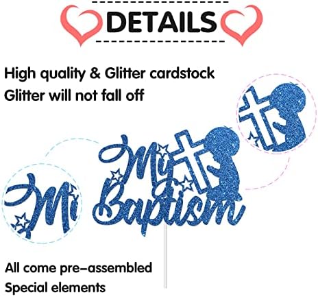 Blue Glitter My Baptism Cake Topper - for Baby Shower/God Bless/First Communion/Baby's Baptism Party Decorations