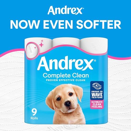 Andrex Classic Clean Toilet Paper Rolls, Pack of 9