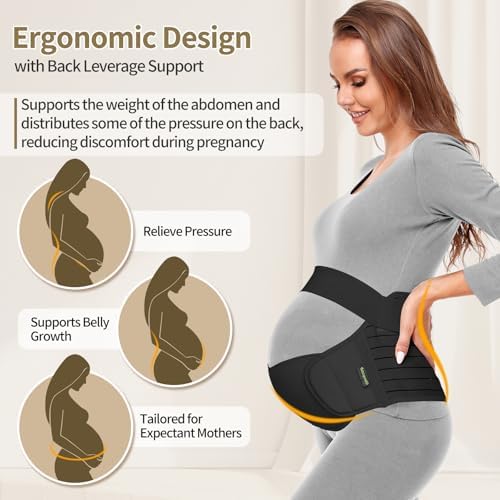 ChongErfei Maternity Belt Pregnancy Belly Band 3 in 1 Maternity Support Belt for Pregnant Back/Pelvic/Hip Pain, Maternity Band Belly Support for Pregnancy (Black, XL)