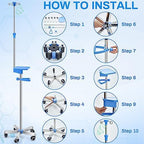 Medical Iv Pole with Wheels, Stainless Steel Adjustable 43.3" to 78.7" Height, Iv Stand with 4 Hook, 5 Caster Base, Tray & Hanging Net for Hospital, Home Infusion Practice and Therapy(Blue,Classic)