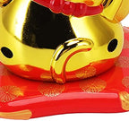 Solar Powered Lucky Cat Ornament, Waving Fortune Cat with Smiling Face, Gold Blessing Bag Design, Decorative Figurine for Home, Office, Car Dashboard