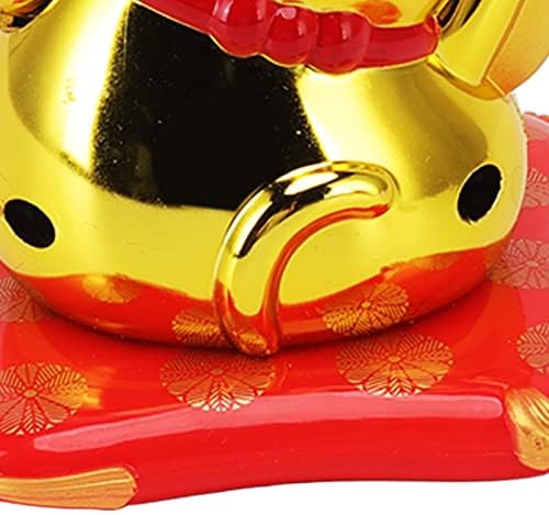 Solar Powered Lucky Cat Ornament, Waving Fortune Cat with Smiling Face, Gold Blessing Bag Design, Decorative Figurine for Home, Office, Car Dashboard