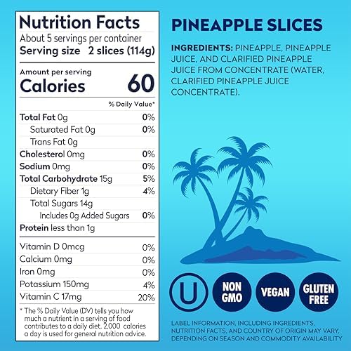 Dole Pineapple Slices in 100% Pineapple Juice with No Sugar Added - Dole Canned Fruit - 20 oz Cans - 12 Pack