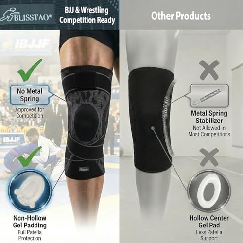 Wrestling Knee Pad, BJJ Knee Sleeve with Detachable Straps – Anti-Slip Compression Brace with Full Knee Cap Protection – for BJJ, Wrestling, Judo, MMA, Basketball, Tennis & Running Sports (Size M)
