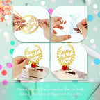 Macarrie 40 Pcs Happy Birthday Cake Topper Gold Acrylic Glittering Cupcake Topper Decorations for Birthday Event Party Supplies, 20 Different Shapes