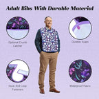 Adult Bibs - 3 Pcs Washable Clothing Protector with Crumb Catcher, Adult Bibs for Elderly Women Eating Washable Flower