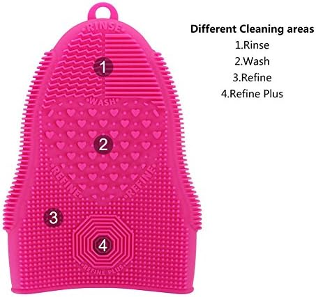 Makeup Brush Cleaner Glove Mat Mitt Silicone Cosmetic Cleaning Scrubber Tool Face Brushes and Eye Brush Washing Pad Pink (Rose Red)