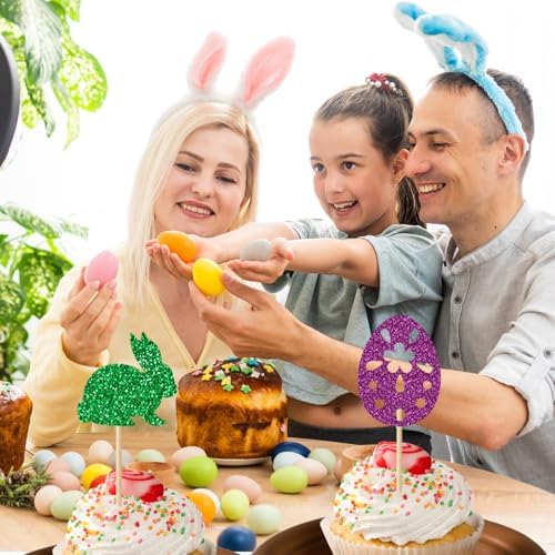 24 Pack Easter Cupcake Toppers Bunny Cupcake Picks Festive Party Decoration for Spring Baked Goods Perfect for Easter Celebrations(Bunny & Eggs Design)